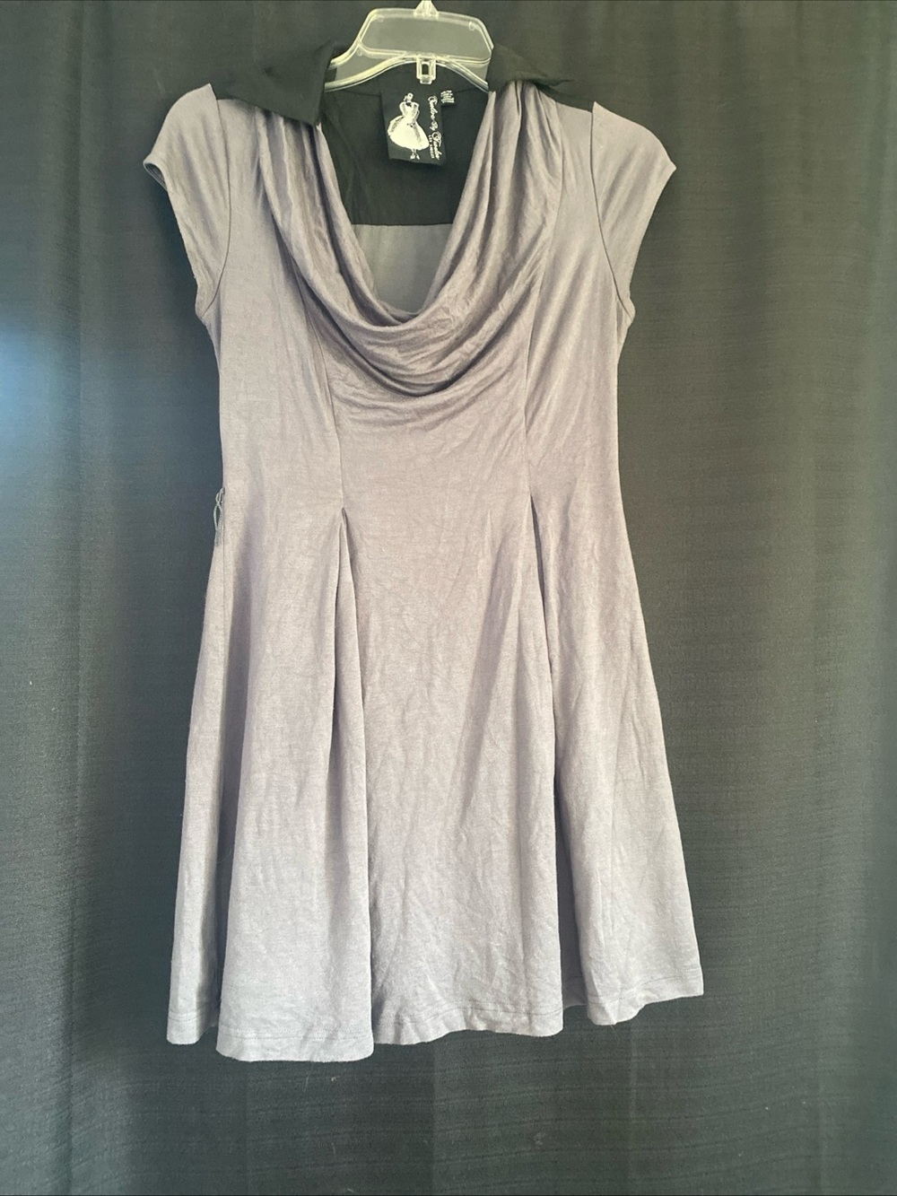 Vintage Y2K Twelve by Twelve Gray Cowl Neck Mini Skater Dress